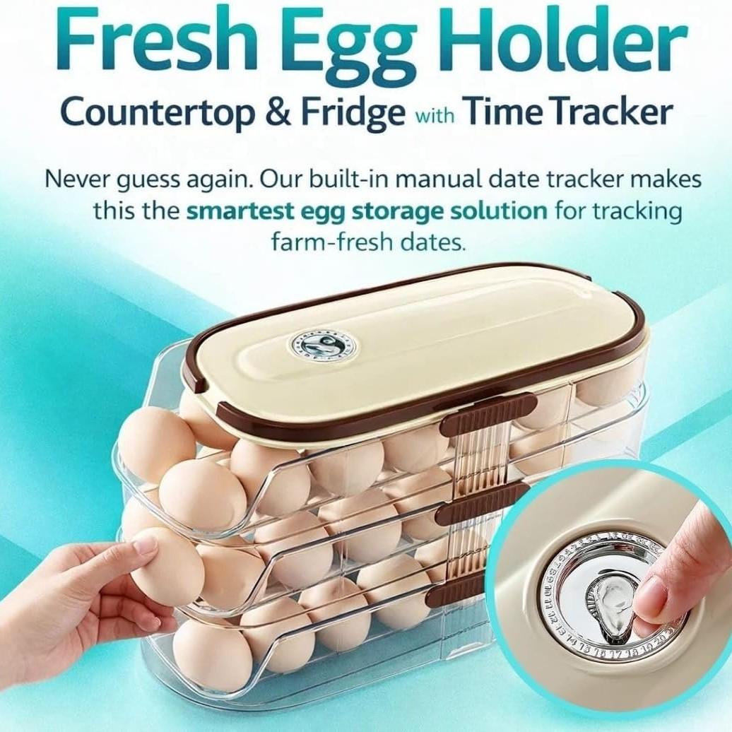 Three-Tier Egg Storage Rack, Automatic Rolling Egg Organizer, Large Capacity Space-Saving Egg Basket, Refrigerator Dedicated Egg Holder
