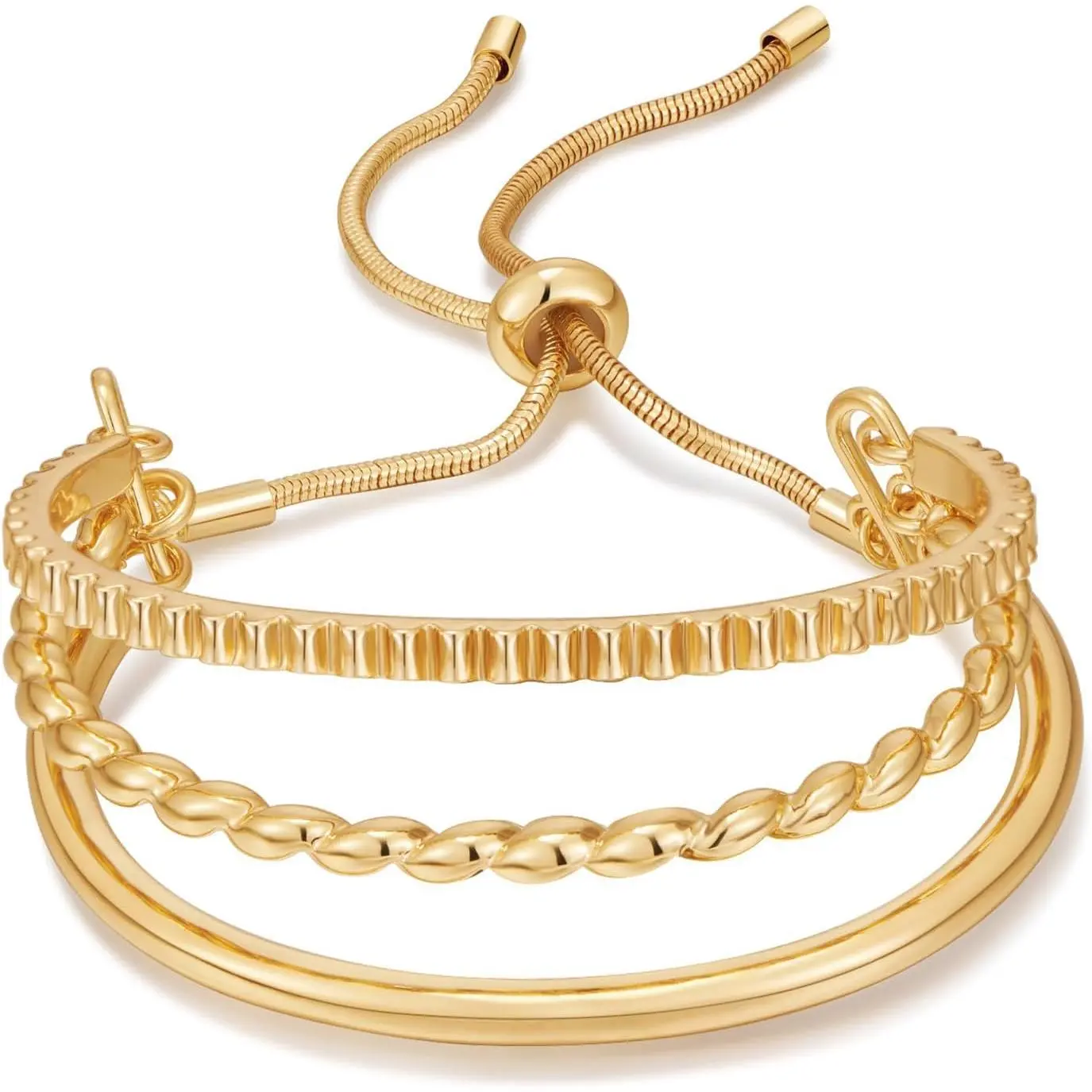 Dainty Slider Bangle Bracelet for Women, Gold/White-Gold/Rose-Gold