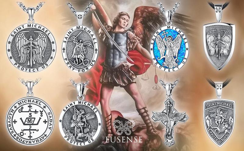 DRINSPER San Benito plata 925 colgante collar, Saint Benedict Pendant Necklace, 925 Sterling Silver, Vintage St Benedict Medal, Christians Belief Religious Jewelry Gift for Men Women