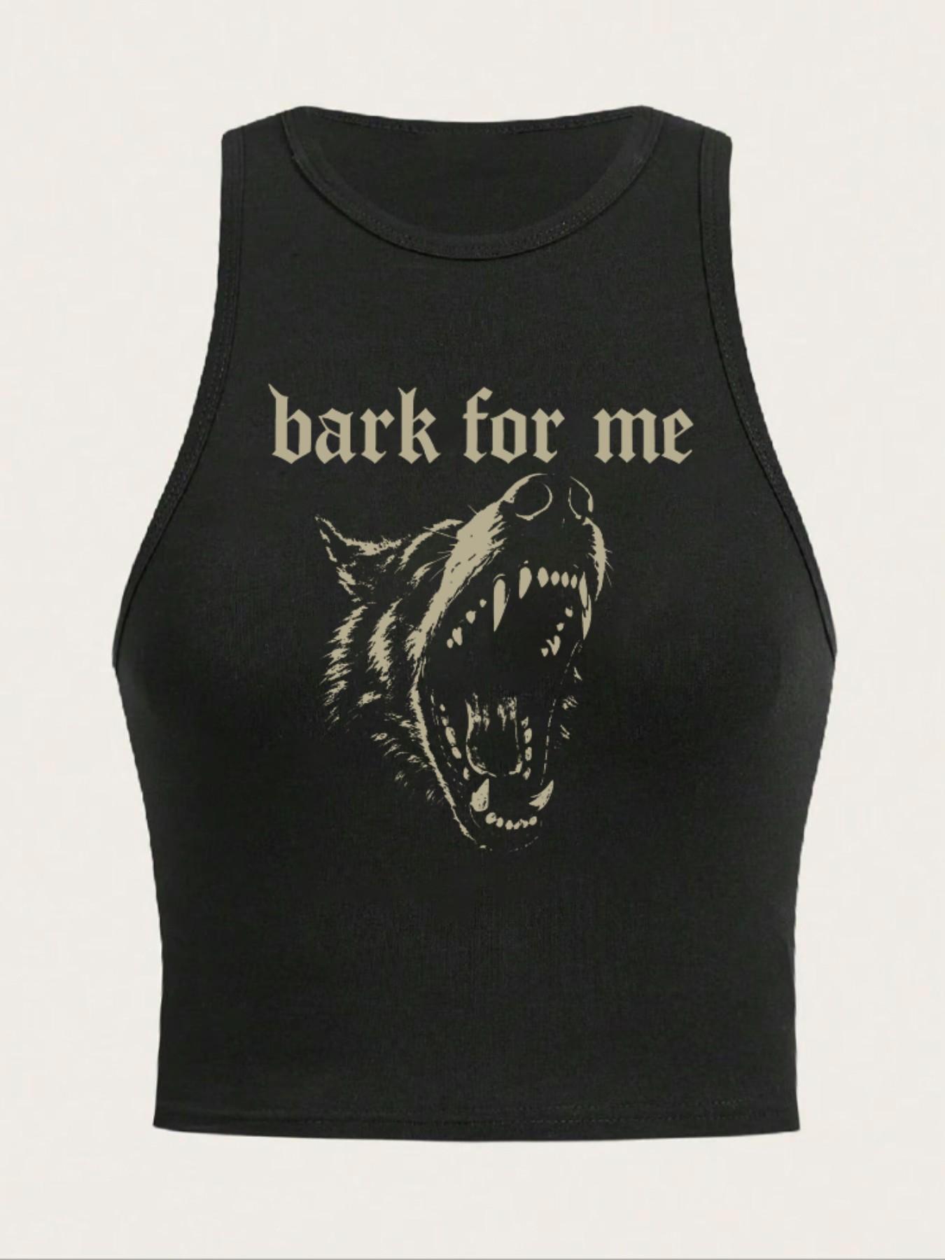 Women's 'bark for Me' Wolf Pattern Tank Top, Y2K Street Style, Gothic Sleeveless Shirt, Loose-Fitting, Multiple Colors Available