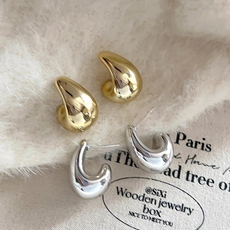 Small Water Droplets CCB Gold Color Smooth Stud Earrings for Women Exaggerate Punk Geometry Jewelry Accessories Girlfriend Gift