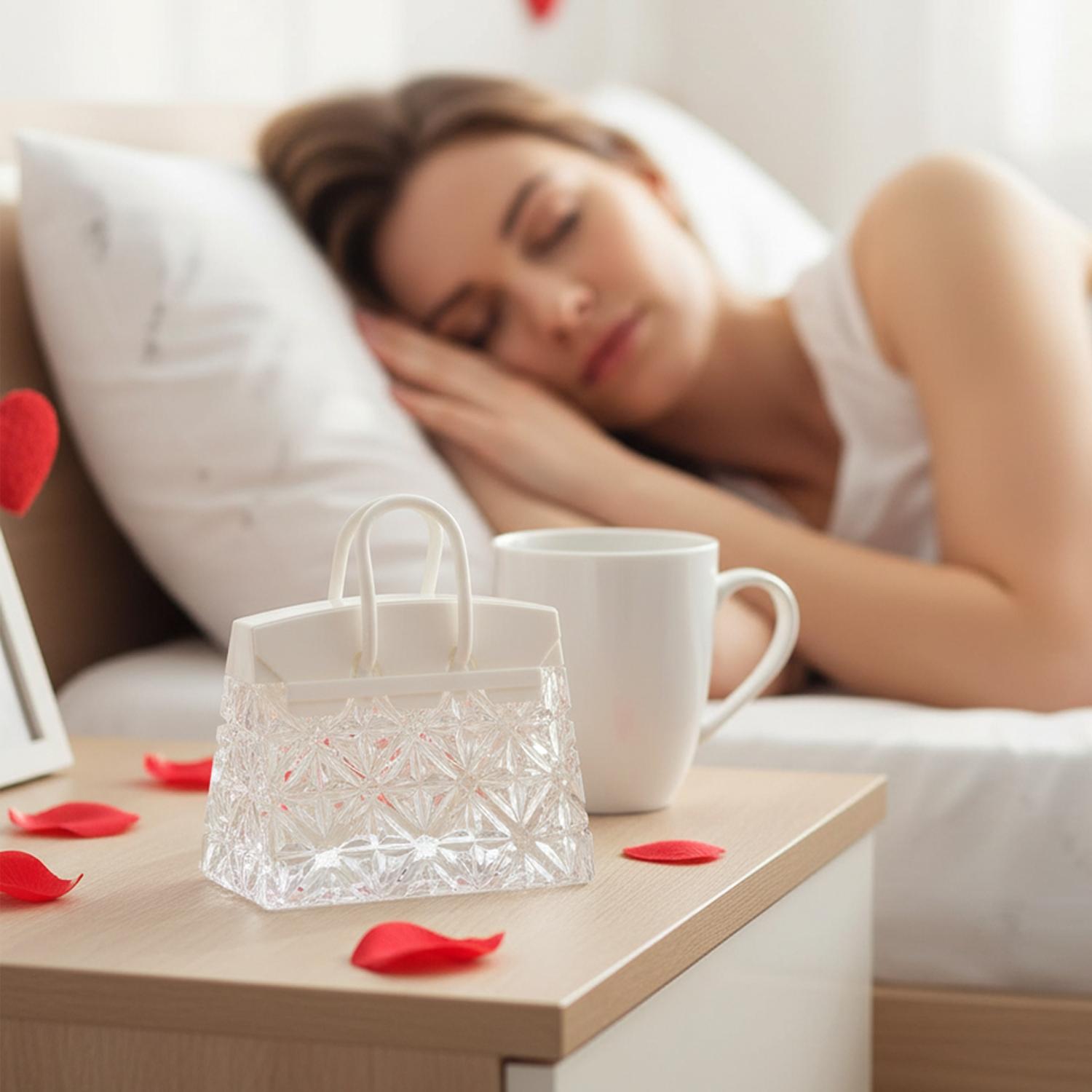 Crystal Transparent Handbag Night Light, Creative Desktop Decoration Gift, Eco-Friendly Ps Material, Battery Powered, Perfect for Girls' Bedroom Nightlight