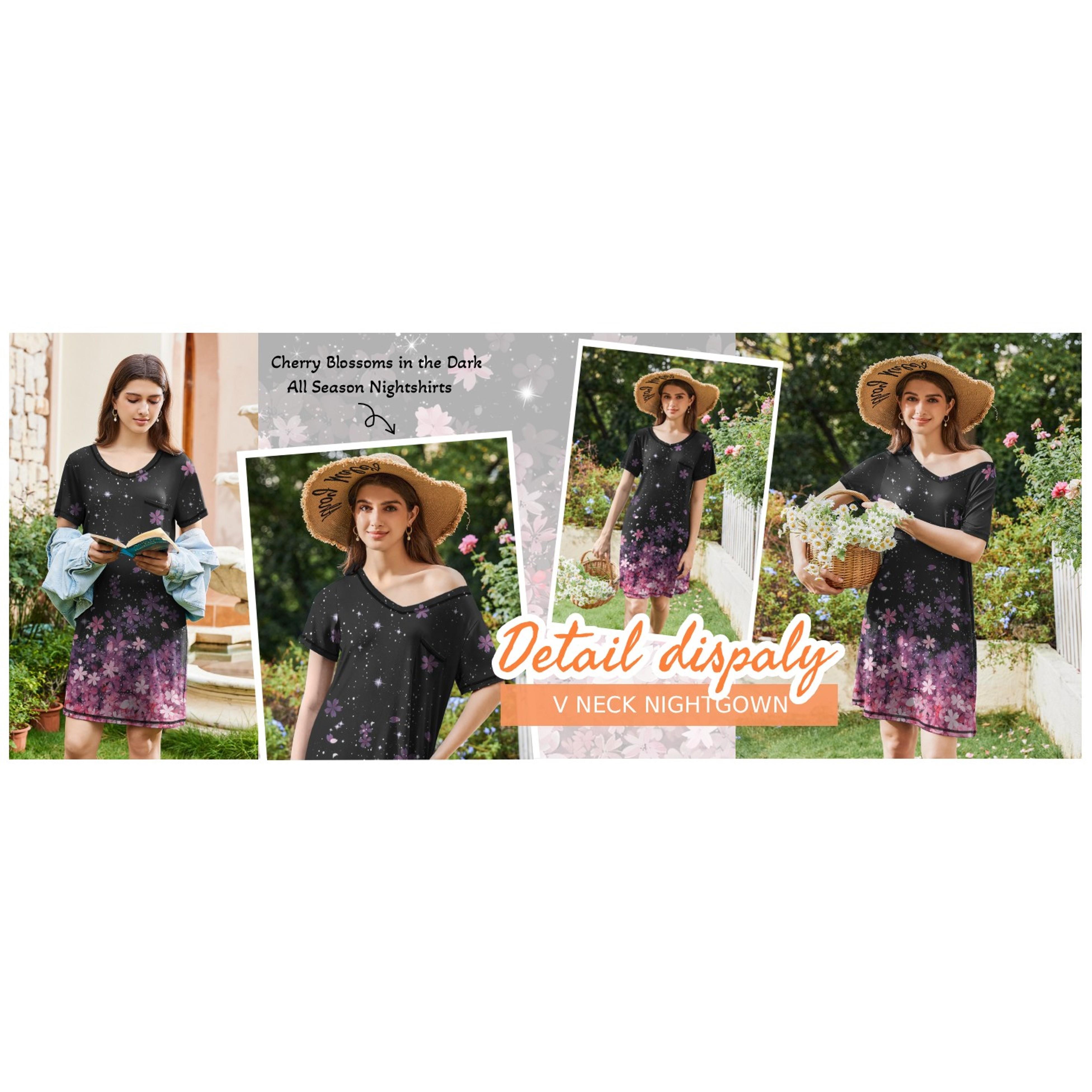 3 Pack Nightgowns for Women Short Sleeve Sleep Shirt Soft Sleepwear(Gift)