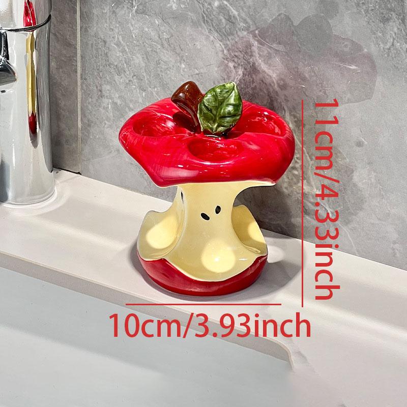 High-Value Apple Core Toothbrush Holder Ceramic Base, Water-Drip Design Bathroom Sink Accessory, Creative Toilet Essentials, Toothbrush Storage