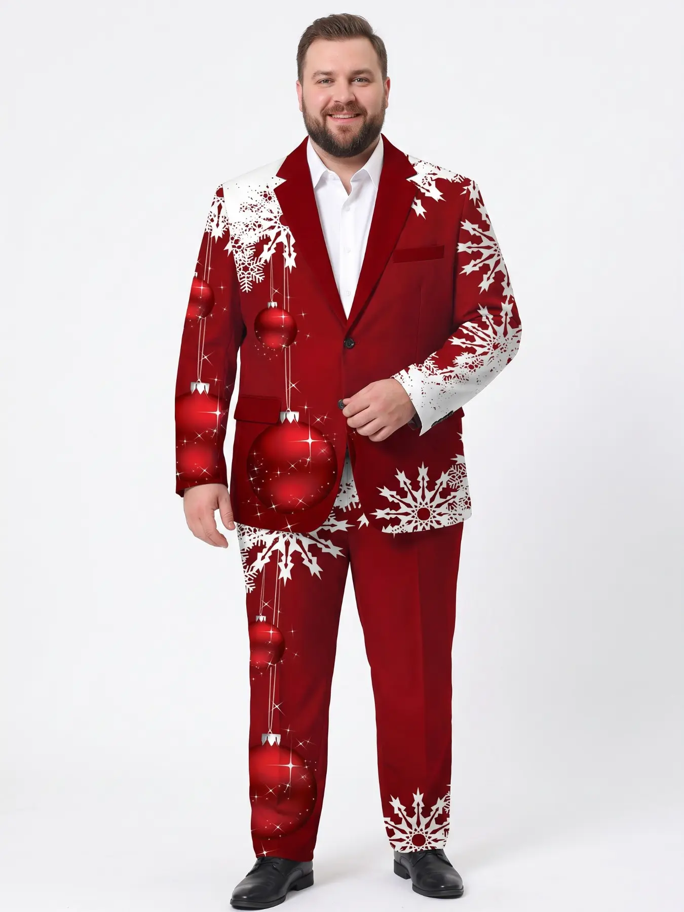 Plus-size men's red Christmas snowflake ornament suit set Christmas holiday party men's printed suit