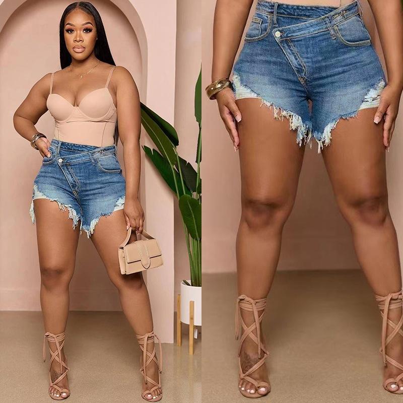 MNLYBABY Women's denim shorts denim ripped washed shorts Fashion jeans