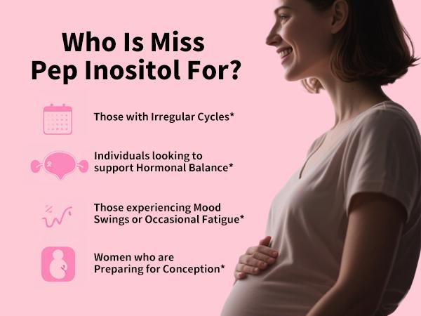 MissPep Women's Inositol Supplement (40:1 Myo & D-Chiro Inositol), 120 Capsules (30-Day Supply) - PCOS Fertility Support, Pelvic Health Specialist Reviewed, Made in USA, Daily Mood Support Vitamins, Wellness