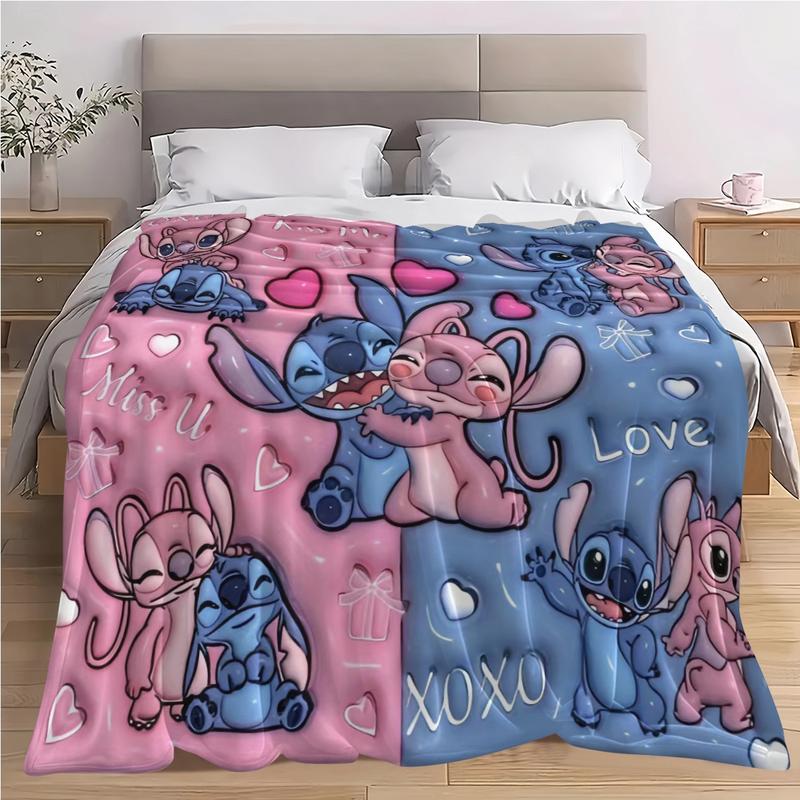 Blue Stitch Flannel Throw Blanket, Creative Digital Figure Print Sofa Bed Cover, Holiday Gift for Thanksgiving, Valentine's and Christmas