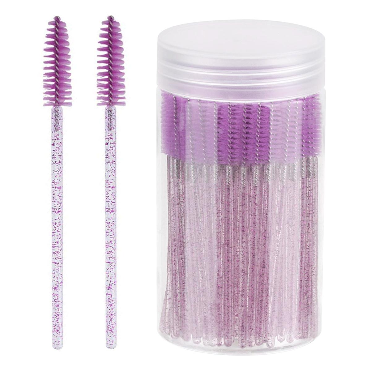200/100/50/10pcs Eyelash Brushes with Container, Bendable Disposable Brow Wands, Crystal Castor Oil Brush for False Lashes, Cosmetic Brush