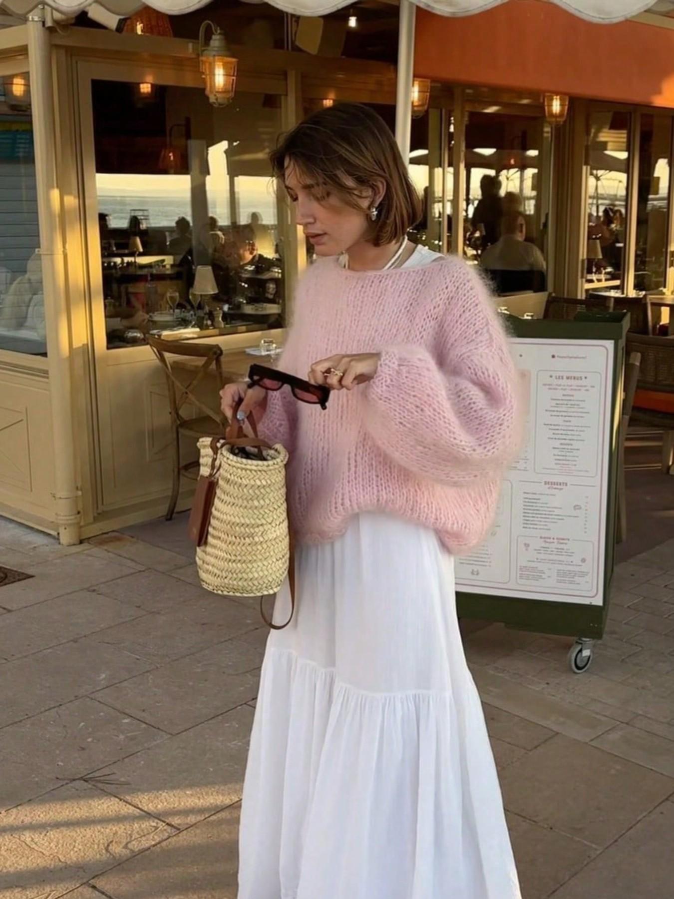 Korean Style Casual Soft Mohair Knit Sweater, Knitwear, Loose Fit Drop Shoulder Slimming Pullover, Long Sleeve Cozy Top for Women