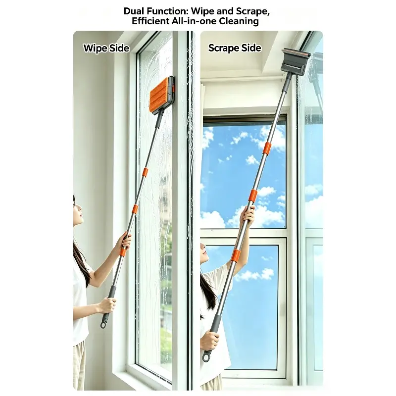 Extendable Stainless Steel Ceiling Fan Duster Set, Equipped With Chenille Duster Cloth & Flat Wiping Cloth, Washable Cloths, Multi-purpose Household Cleaner For Ceiling Fan, Ceiling, Window Frame & High Furniture Dust Removal