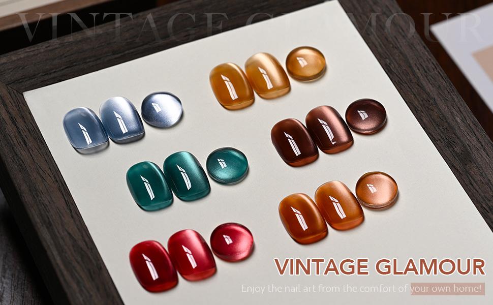 GAOY Vintage Glamour Cat Eye Gel Polish Set with Magnet, 6 Colors IncludingJelly Red Green Brown Yellow UV LED Soak Off Nail Polish Home DIY Manicure Nail Salon Varnish