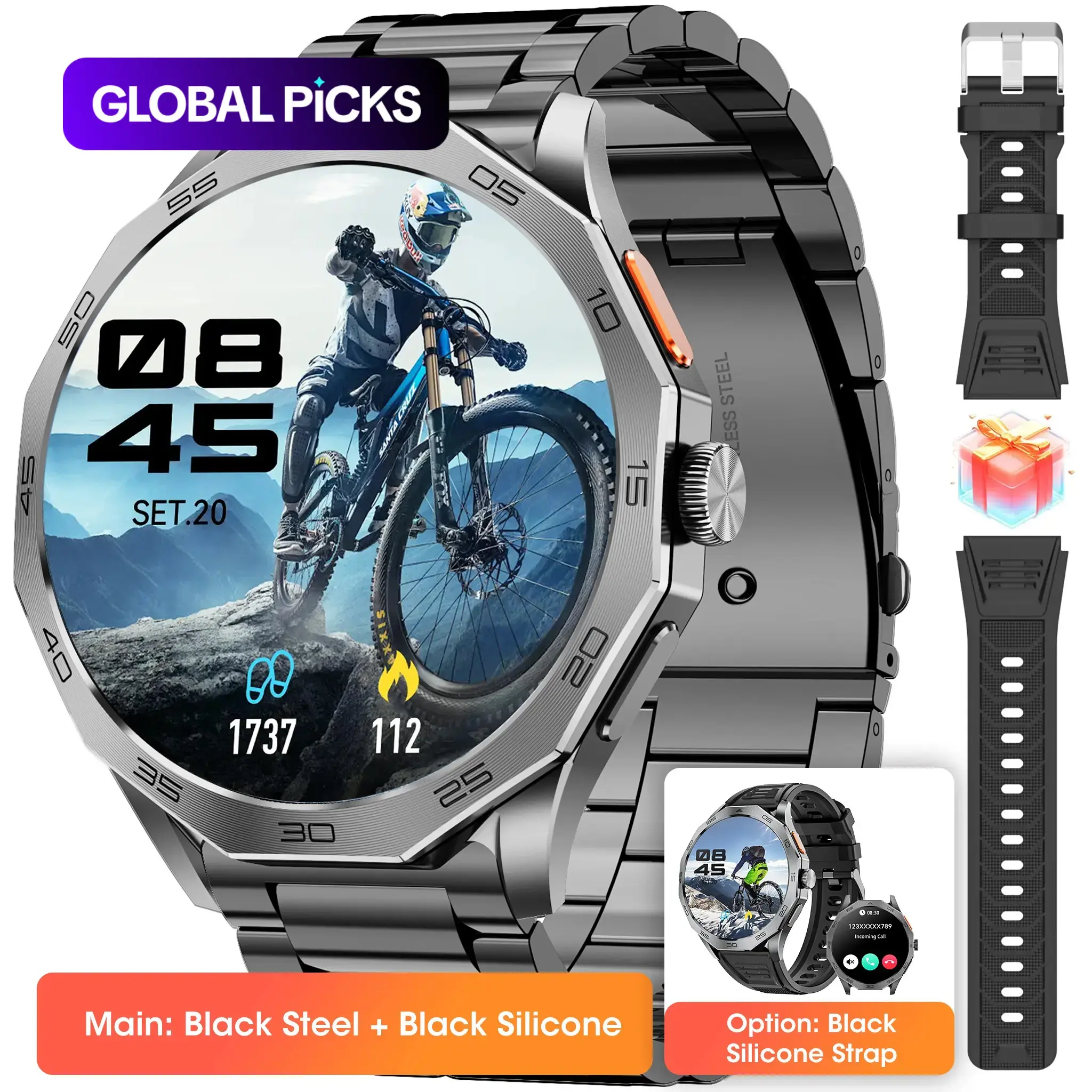 Multifunctional Smartwatch, Workout Watch, 1.85-Inch Fitness Watch with Silicone Band, IP67 Waterproof Smart Watches for Women and Men #GLOBAL PICKS
