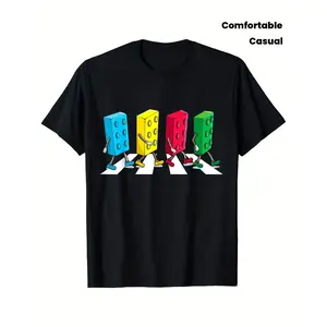 Men'S Master Builder Brick Party T-Shirt - Black Building Block Design with Colorful Bricks, Casual Round Neck Short Sleeve Tee for Adults, Allseason Comfortable Themed Apparel