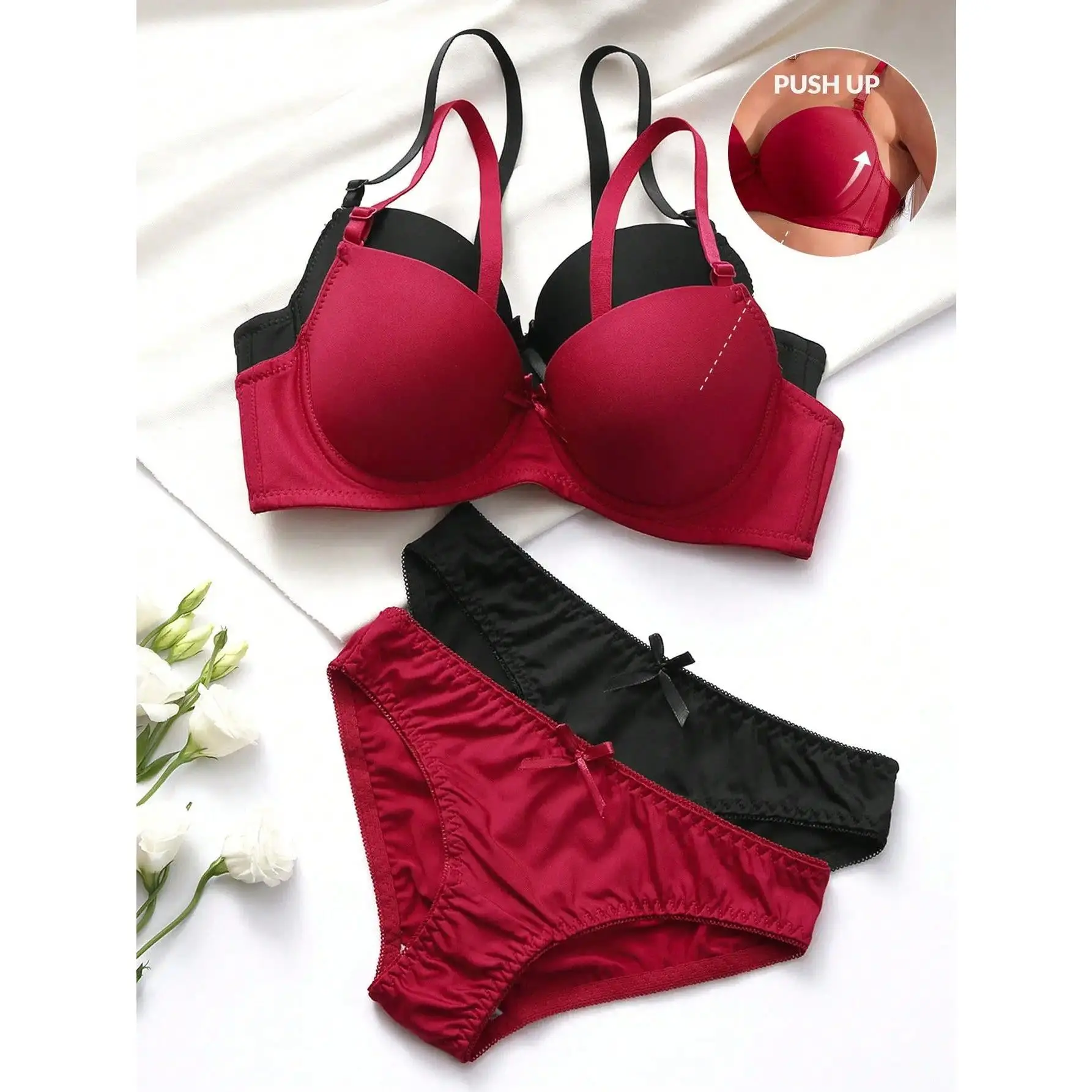 High Quality Sexy Lingerie Set For Women's Lace Up Steel Ring Push Ups 2-piece Set For Daily Underwear Set A2127