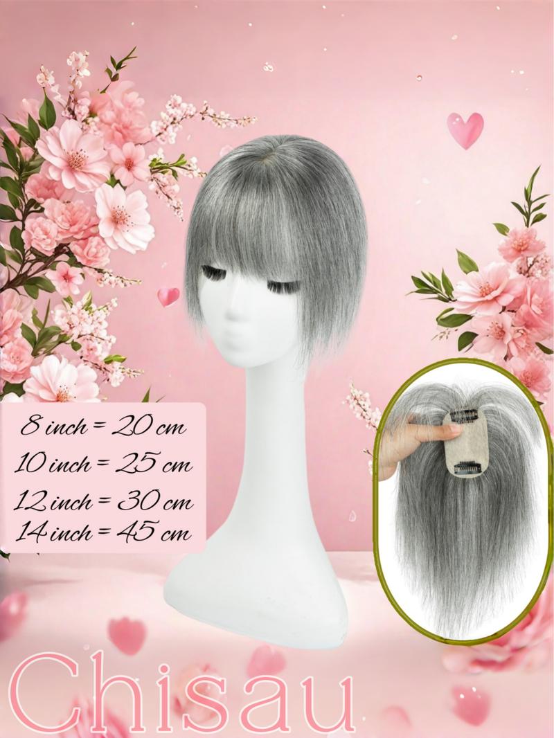 5X9 Real Human Hair Topper with Bangs for Women, Available in Natural Black, Dark Brown, Blonde, And White Gray, Featuring Straight Hair to Boost Volume And Conceal Gray Hair, Enhancing Your Overall Appearance, Perfect for Different Events