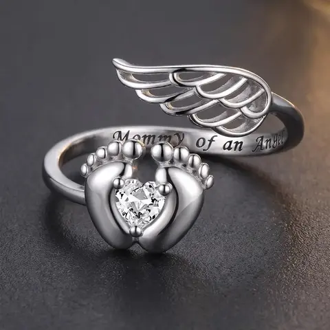 Mother's Day Gift Rhinestone Decor Adjustable Open Design Ring with Wing & Foot, Fashion Open Rings for Women, Clean Girl Jewelry for Party, Daily Clothing Decor, Trendy Exquisite Girlfriend Gifts, Heart Shaped Ring