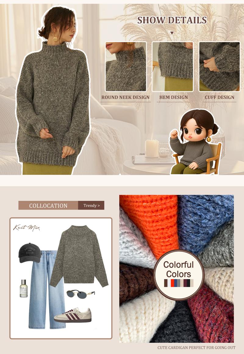 Women's Solid Drop Shoulder Knit Sweater, Casual Long Sleeve Jumper for Fall, Fashion Ladies' Knitwear for Daily Wear