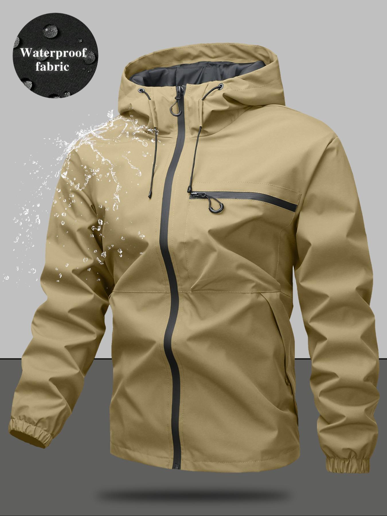 Men's Zip Up Hooded Jacket, Casual Regular Fit Long Sleeve Waterproof Windproof Lightweight Jacket for Outdoor Activities, Fashion Men's Outerwear for All Seasons Coats