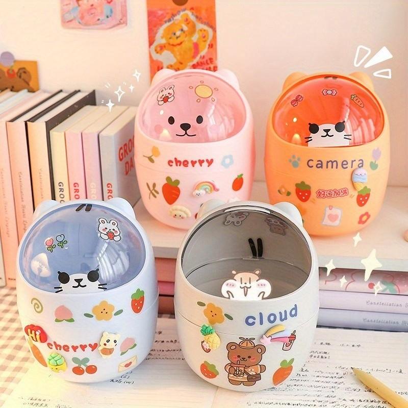 Desk Trash Can, Student Desk Storage Box, Office Trash Bin with Teddy Bear Sticker, Compact Desktop Organizer, Essential Home & Office Supply