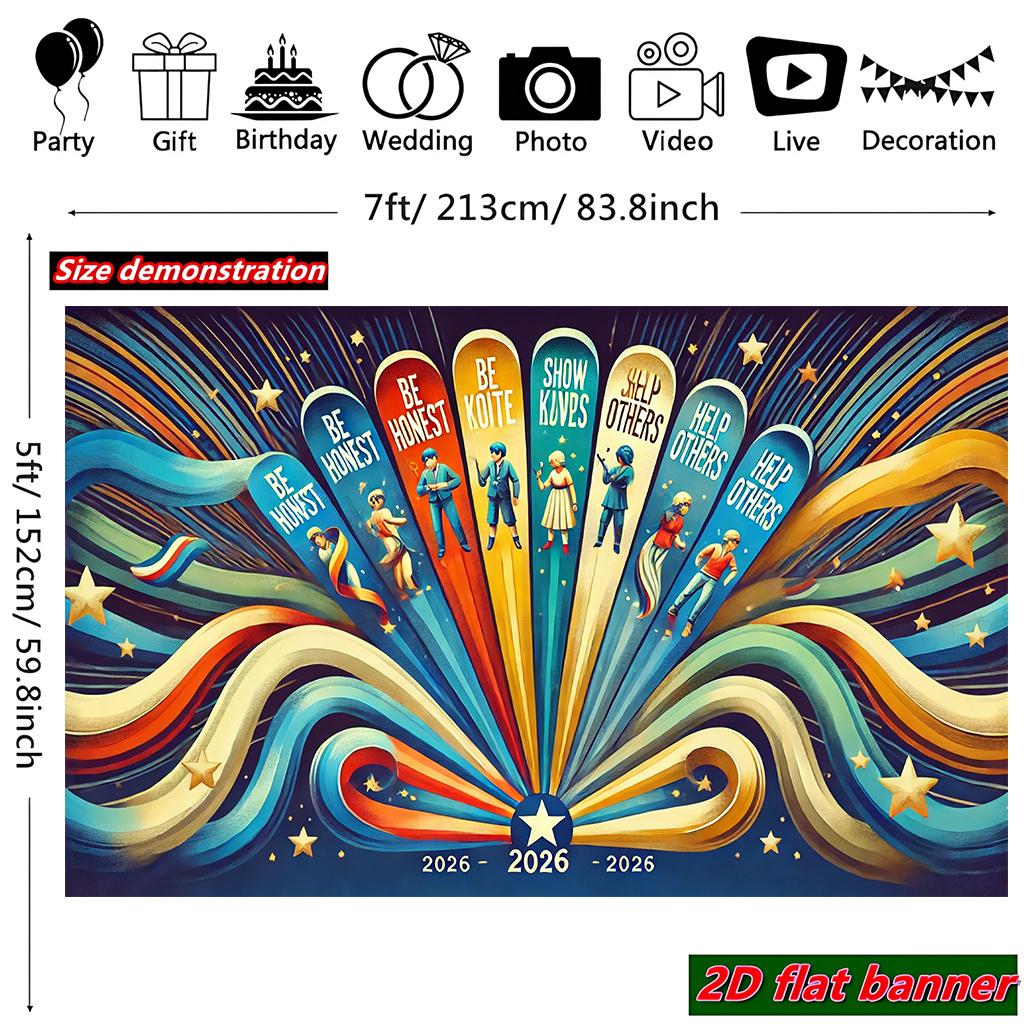 2D Flat - 1pc 2D Flat Banner | Honesty Kindness Future, Durable Polyester Photographic Hanging Cloth, Suitable for Event Decorations at Family Gatherings, Birthday Parties, Weddings, Anniversaries, Graduations, and More (No Electricity Required)
