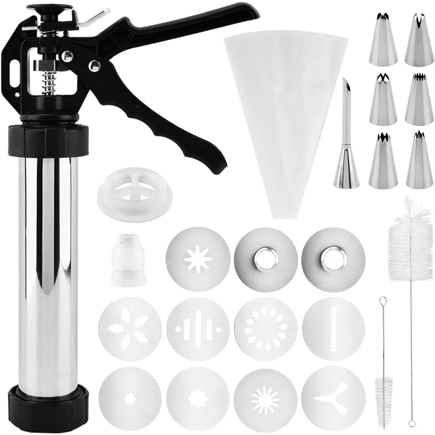 3-in-1 Stainless Steel Churros Maker Machine – Multifunctional Cookie Press with Piping Bag, Nozzles & Discs