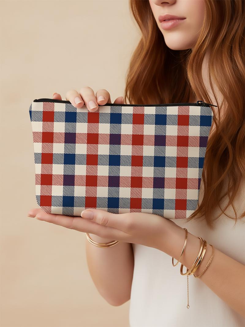 4th of July Stars Stripes Cosmetic Bag, Large Capacity With Lining Zipper Pocket, American Retro Portable, Lightweight Foldable Travel Toiletry Bag, Independence Day Gift