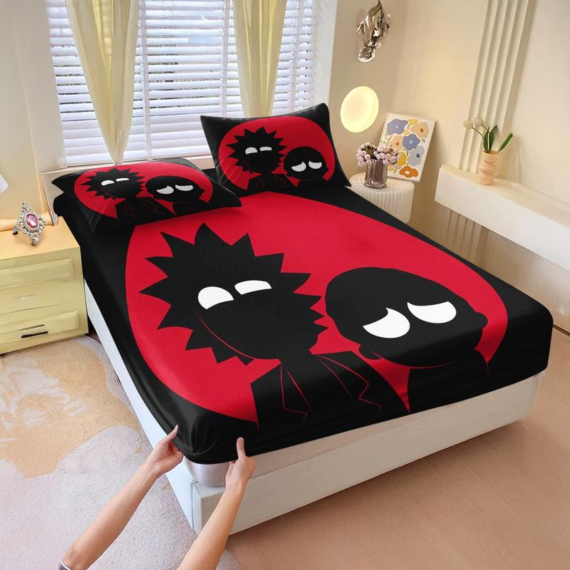 3-Piece Rick and Morty Bedding Set, Comfortable Printed Design, Includes 1 Fitted Sheet & 2 Pillowcases, Non-Slip, Perfect Gift
