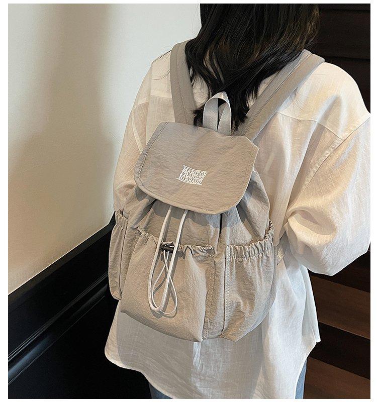 Korean Style Ins Drawstring Flap Backpack, Lightweight Nylon Casual Daypack, Large Capacity School Bag, Multi-Use Rucksack for Commute & Travel