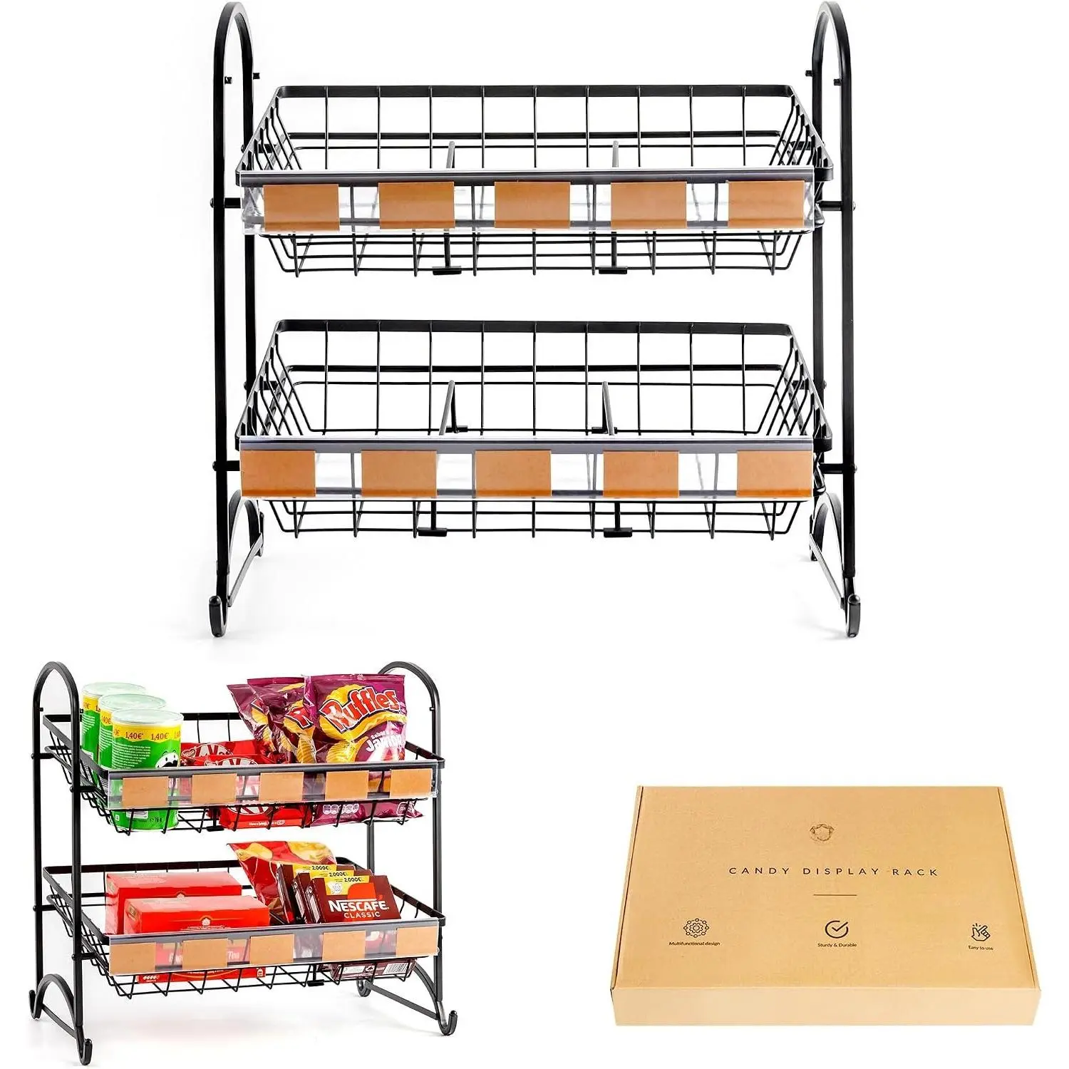 Candy Display Rack for Countertop | Stackable Snack Organizer & Chip Rack | Candy Shelf & Display Stand for Stores & Offices