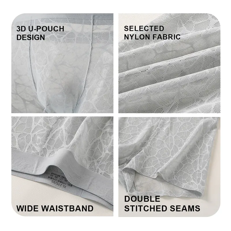 Product Introduction of Men's Ultra-Thin Lace Mesh Boxer Briefs 3-Pack - Breathable Scented Summer Underwear with Floral Oil Anti-Odor Cooling Comfort 6