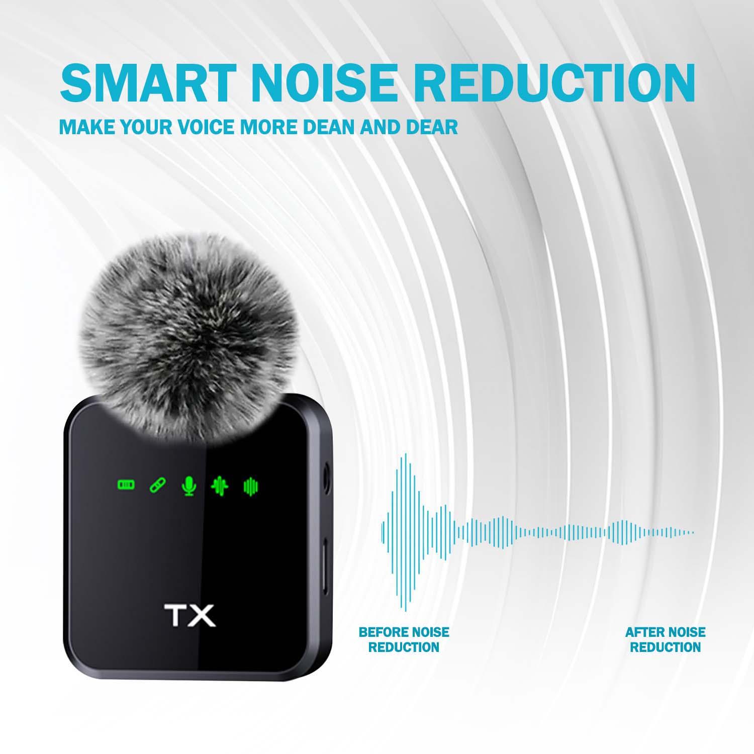 Three in one wireless lavalier microphone suitable for iPhone and Android, clip on noise reduction design, capacitive microphone, long battery life, artificial intelligence noise reduction, suitable for video blogging, Usb rechargeable mic