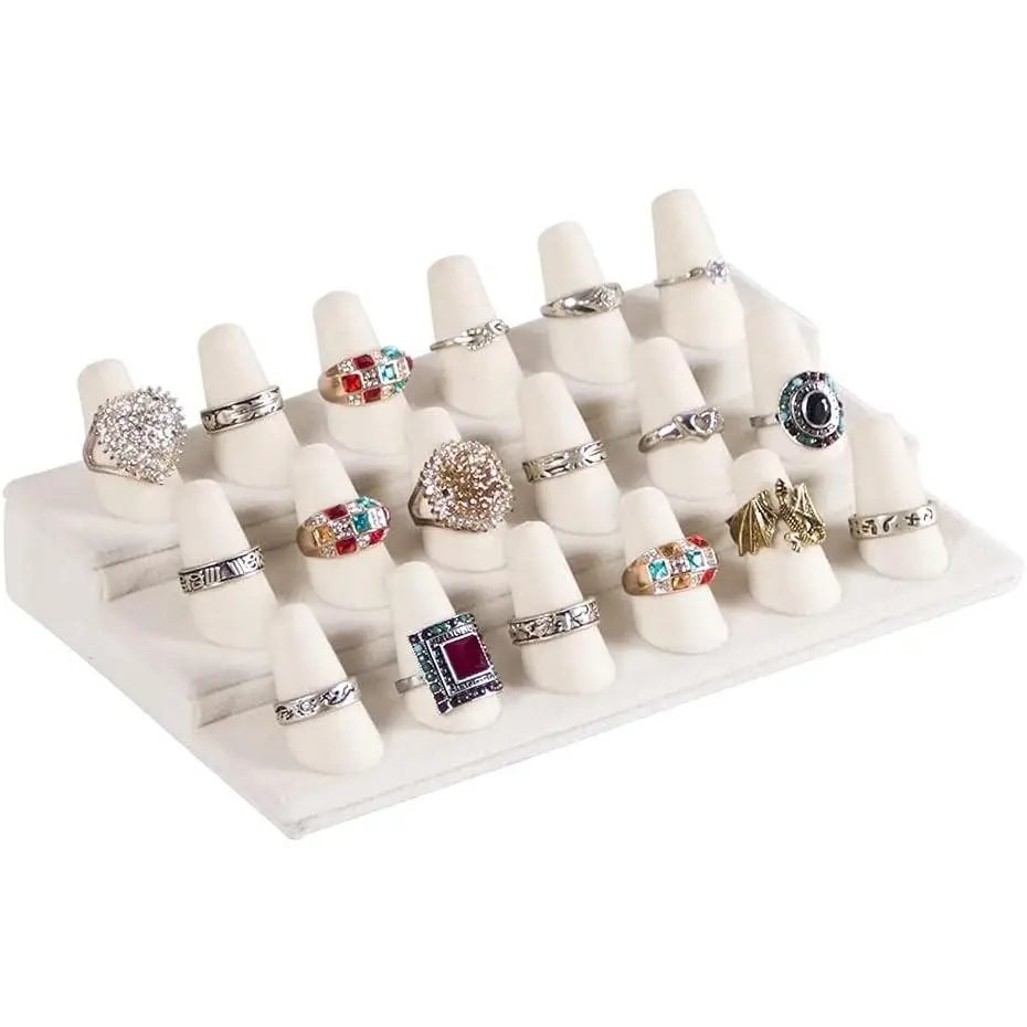 18 Holders Ring Display Stand, Beige Velvet Rings Display Holder for Jewelry Storage Drawer Ring Organizer (beige)