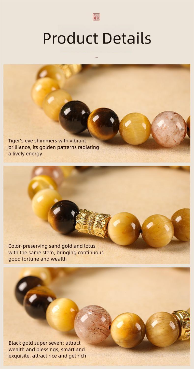[Fortune Star Gathering] crystal bracelet, golden tiger eye tiger eye super seven, unisex, daily wear gift, natural stone gold accents, wealth prosperity good luck symbol