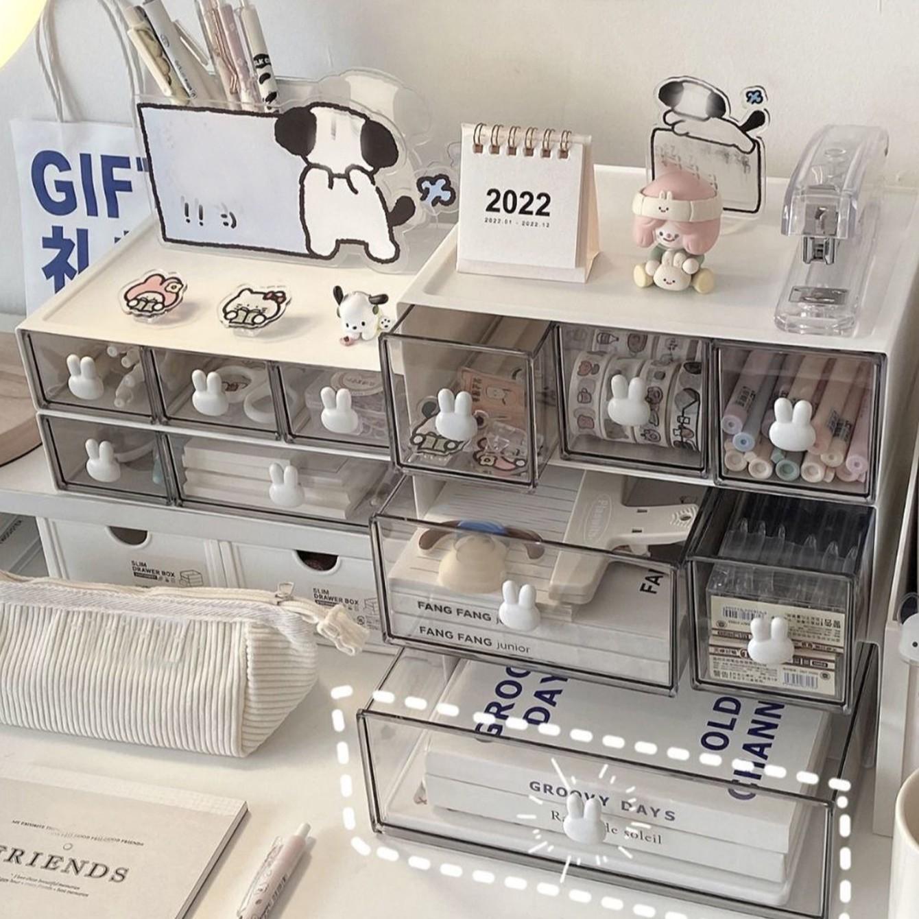 1pc Stationery Organizer Box, Desktop Student Multi-Compartment Drawer Pen Holder, Office Tape Hair Accessory Small Items Storage