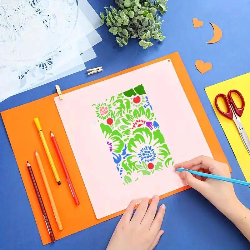 Reusable PET Craft Templates (16-32 Pcs) - Artistic Texture Patterns, Line Art Plant Designs for DIY Crafting, Card Making