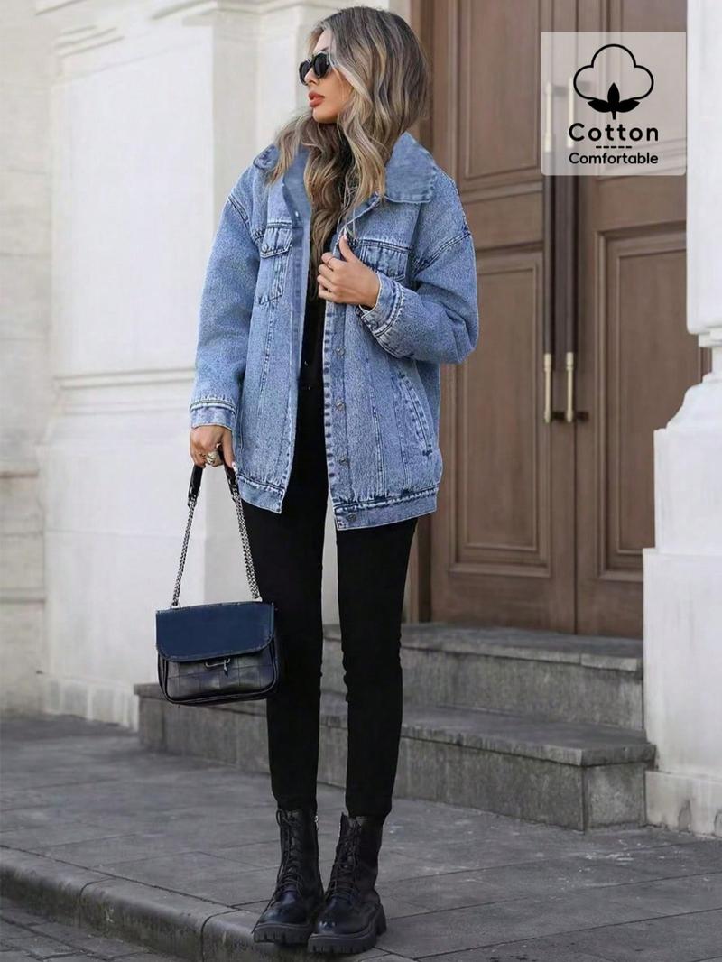 OBlue Jeans Elegant Street Style Loose Fit Denim Jacket, All Season Casual Wear, Versatile and Comfortable, Perfect for Everyday Use