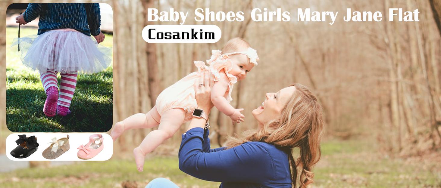 Baby Girls Mary Jane Flats Shoes Anti-Slip Rubber Sole Infant Toddler Princess Wedding Dress Shoes