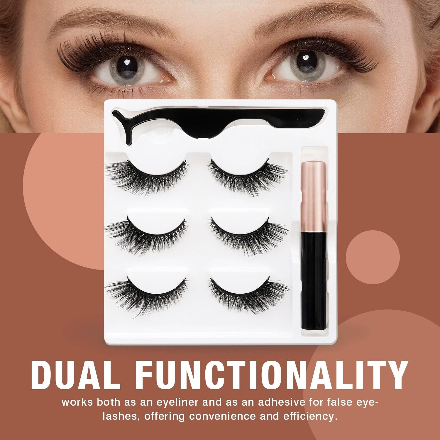 Magnetic Eyelashes with Eyeliner Kit, Reusable Natural False Lashes, Waterproof Magnetic Eyeliner & False Eyelashes Set, Wispy Lashes with Applicator, No Glue False Eyelashes for Daily Makeup