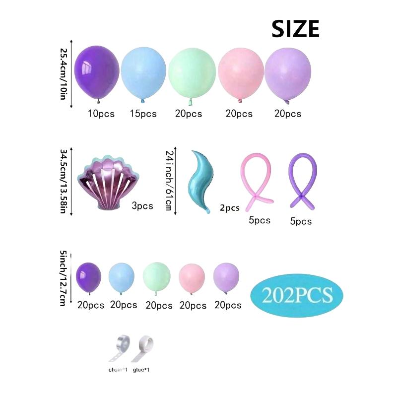 202 Piece Mermaid Balloon Garland Set, Balloon Arch Decoration, Party Balloons Decorations, Perfect for Birthday, Baptism, Wedding, Easy Installation, Indoor and Outdoor Use, Anniversary Decor