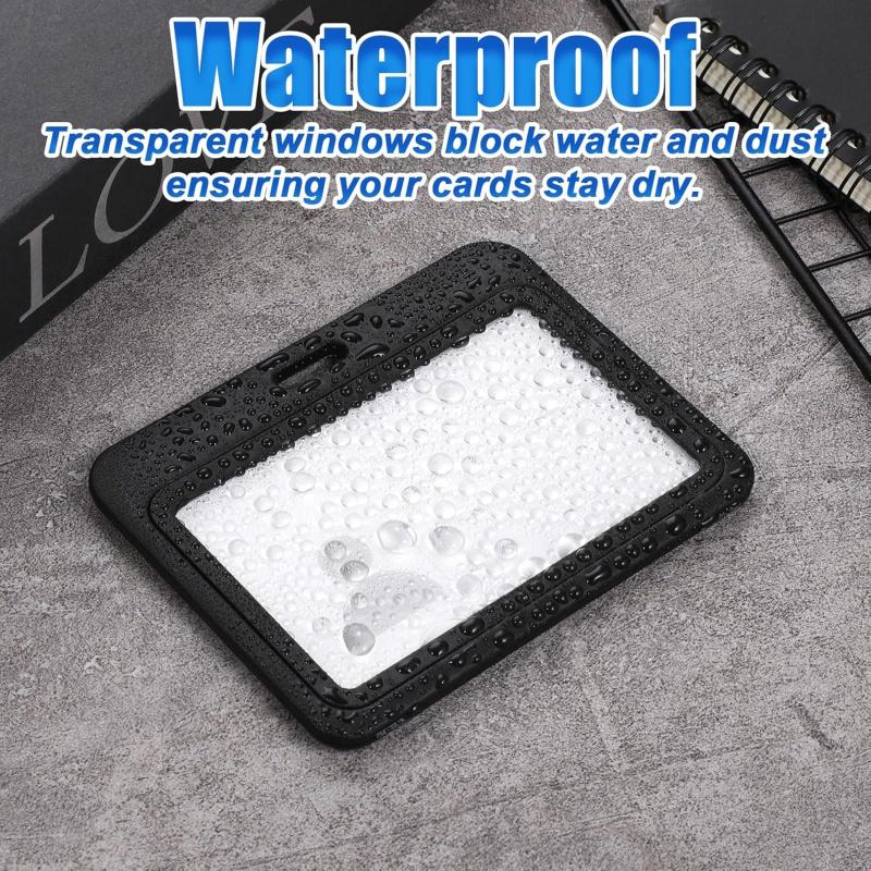 3 Pack Horizontal Id Badge Holder, Double-Sided Transparent Windows Horizontal Hard Black Plastic Case Waterproof Card Holder, Waterproof Name Tags Holders for Proximity Key Card Office School