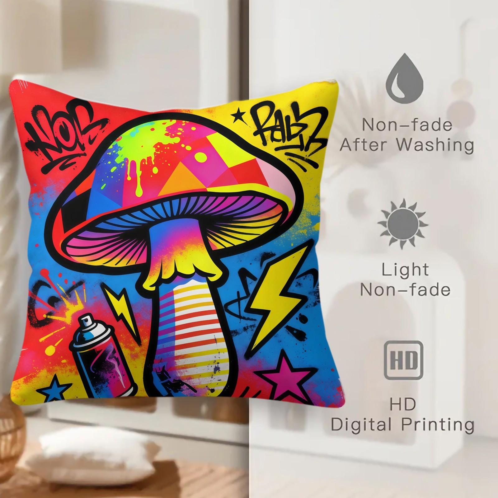 Lightning Mushroom Pattern Pillowcase and Cushion, Soft Polyester Home Decor, Sofa and Bed Headrest, Moving and Holiday Gift