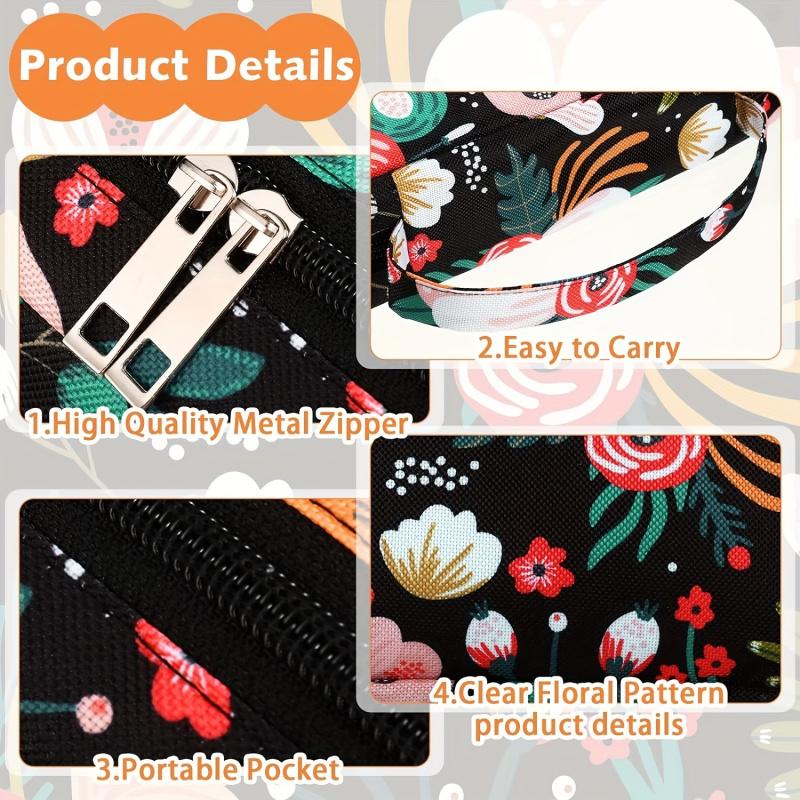 Floral Pattern Bible Cover for Women Girls Kids with Handle Strap Stand Portable Book Sleeve for Church School Gift