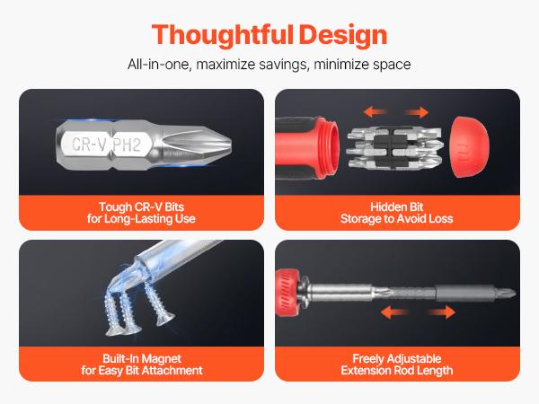 VEVOR Screwdriver Set, 13 in 1 Magnetic Multi Bit Mini Nut Driver Set, Phillips, Flat Head, Torx, Square Bits for Men, Manual Precision Repair Tool Kit for Sockets, Furniture, Home Appliances, Cars