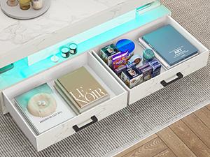 SEDETA 40-inch Faux Marble Rectangular Coffee Table with Drawers & LED Lights Living Room Furniture Foldable Height Adjustable Storage Compartment