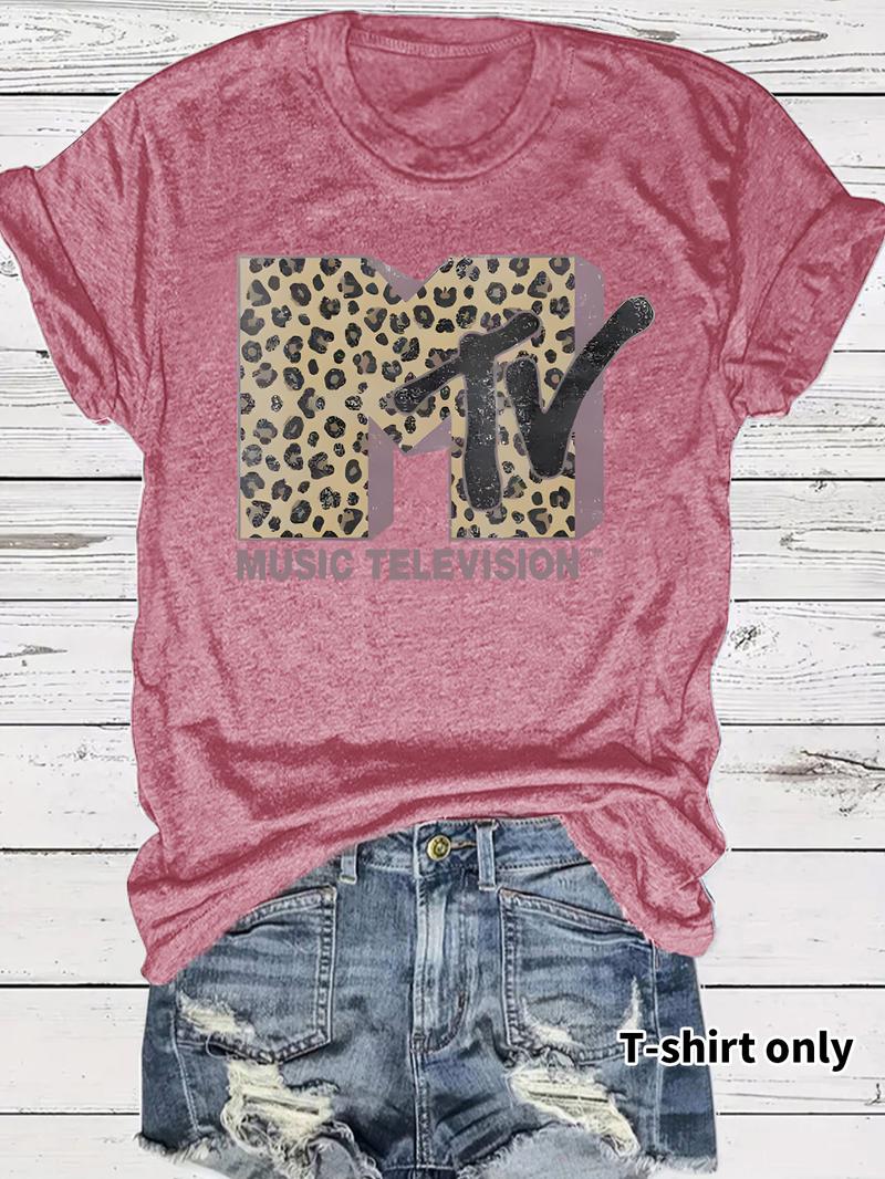 Women's MTV Leopard Print Round Neck Tee Fitted Short Sleeve T-Shirt for Summer Casual Wear Ladies Clothes Top with Unique Print and Durable Fabric Women's MTV Leopard Print Round Neck Tee Fitted Short Sleeve T-Shirt for Summer Casual Wear Ladies Clothes Top with Unique Print and Durable Fabric