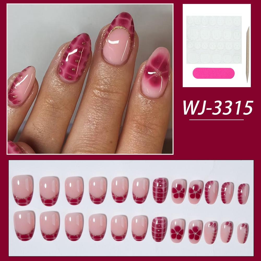 24pcs Short Oval French Tip Press-On Nails, Stick On Nails, Glossy False Nails, Fake Nails Set, Heart and Flower Design, Acrylic False Nails Set for Women, Includes Jelly Glue and Nail File