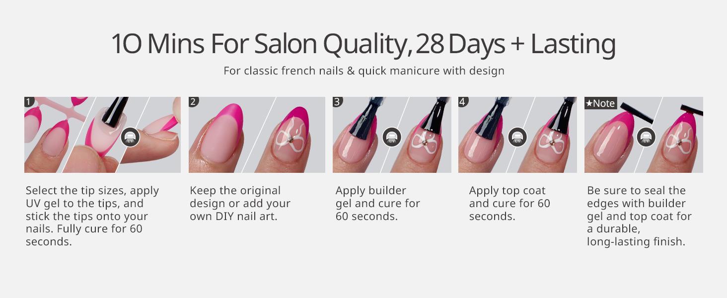 BTArtboxnails XCOATTIPS Press on Nails - 150pcs Pink Short Square or Almond French Tips,Pink Soft Gel False Nail, Soak Off Acrylic Fake Nails Extensions