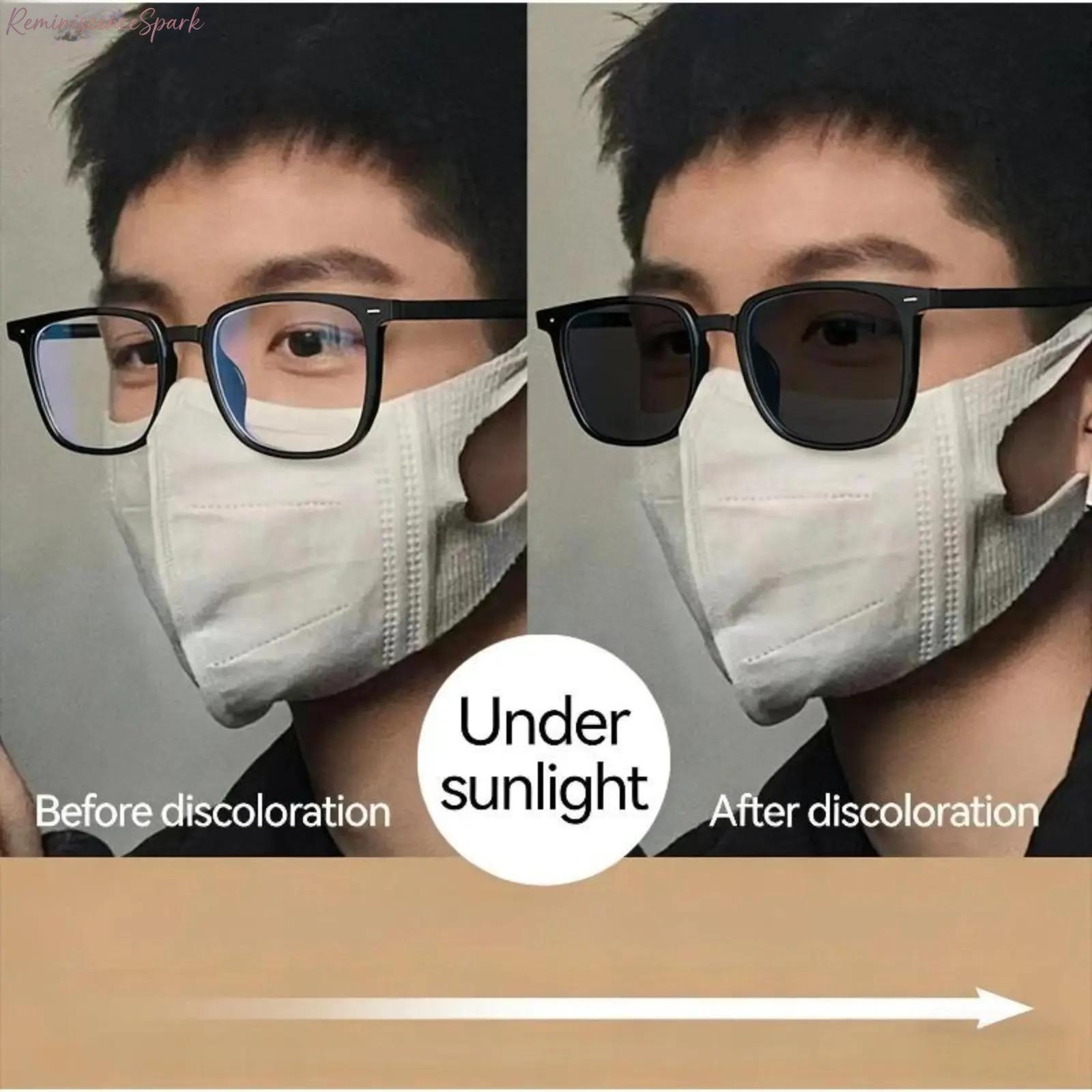 Unisex Photochromic Blue Light Glasses, Trendy Thick Square Black Frame Eyewear, Auto Color Changing Myopia Friendly Shades, Slim Face Flattering Design, Daily Anti-Eye Strain Eyeglasses for Office, Study & Outdoor Use tiktokshopspringglowup