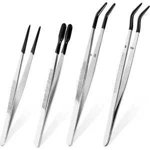4 Pcs Tweezers with Rubber Tips Set - PVC Coated Precision Tweezers for Crafting, Jewelry, Electronics, and Lab Work